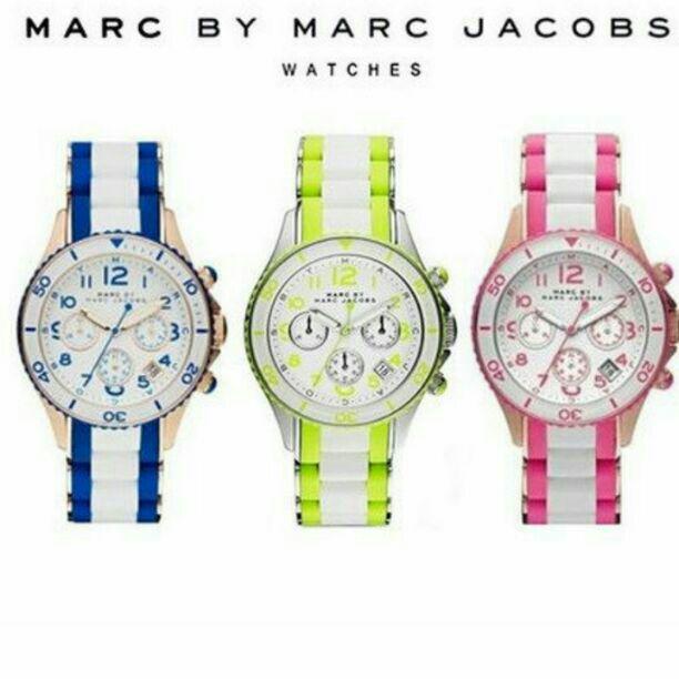 Marc Jacobs Rock Chronograph White Dial White & Green Silicone Strap Watch for Women - MBM2592