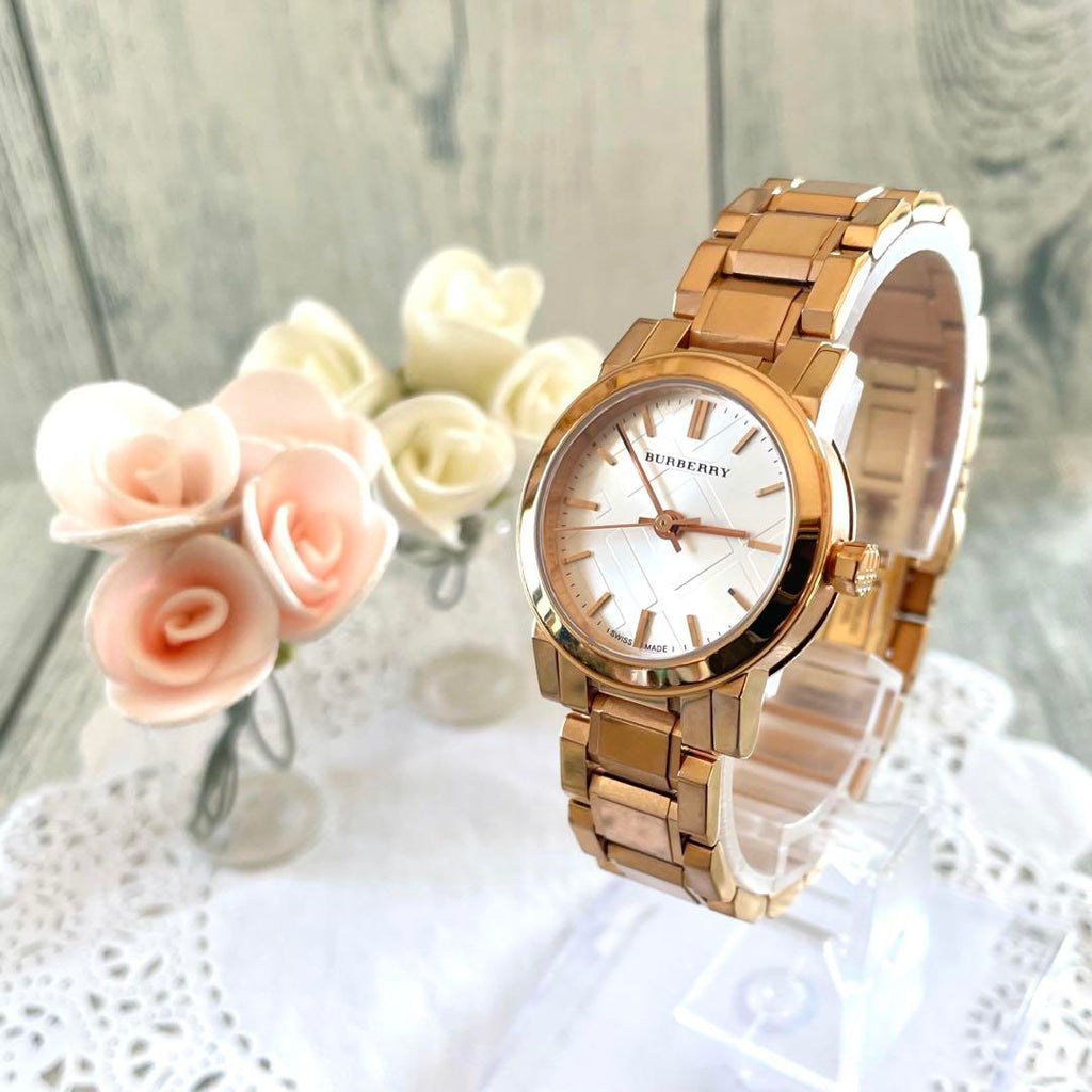 Burberry The City White Dial Rose Gold Steel Strap Watch for Women - BU9204
