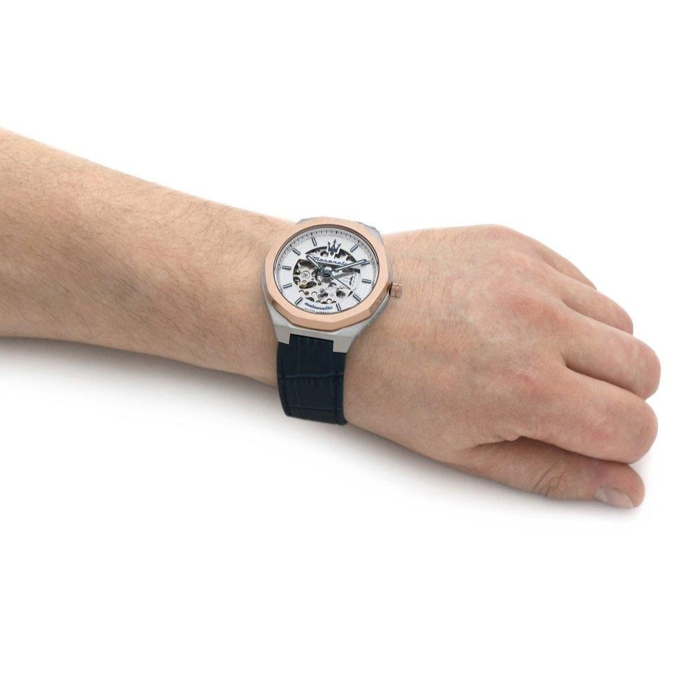 Maserati Stile Automatic Limited Edition White Dial Blue Leather Strap Watch For Men - R8821142001