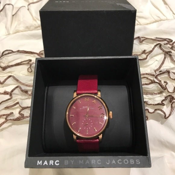 Marc Jacobs Baker Maroon Dial Maroon Leather Strap Watch for Women - MBM1271