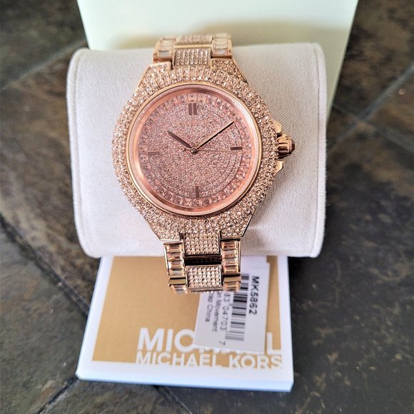 Michael Kors Camille Crystal Rose Gold Dial Rose Gold Steel Strap Watch for Women - MK5862