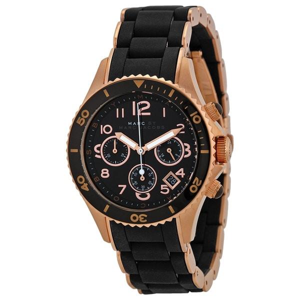 Marc Jacobs Rock Chronograph Black Dial Black Silicone Strap Watch for Women - MBM2553