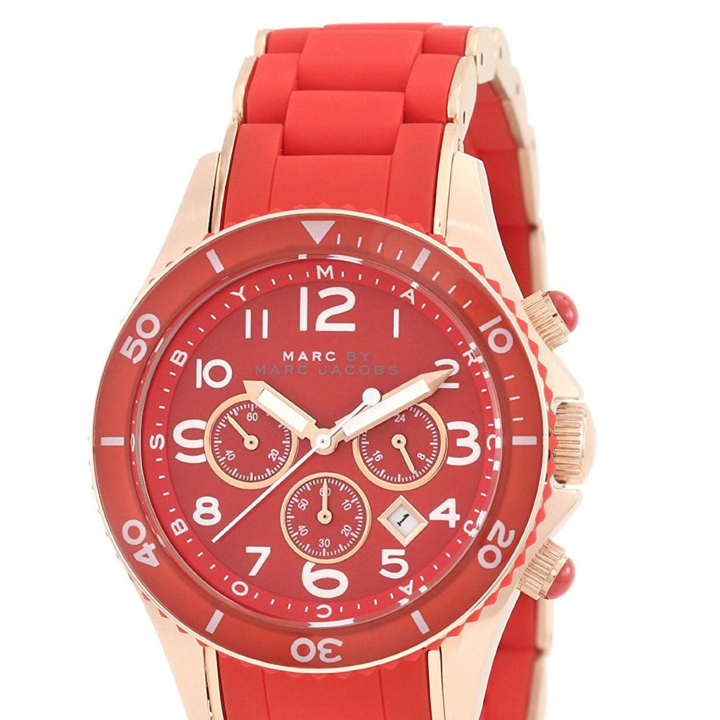 Marc Jacobs Rock Chronograph Red Dial Red Silicone Strap Watch for Women - MBM2577