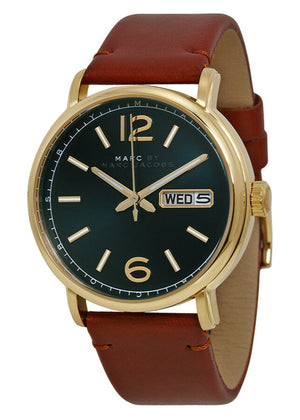 Marc Jacobs Fergus Green Dial Brown Leather Strap Watch for Men - MBM5077