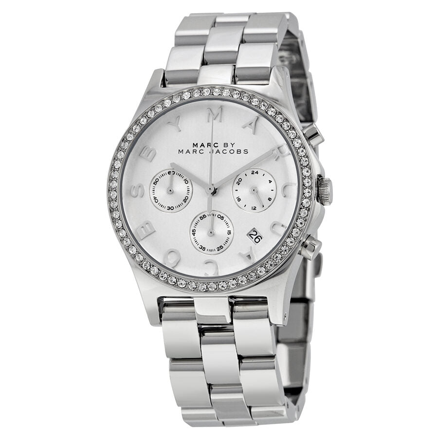 Marc Jacobs Henry Chronograph Silver Dial Silver Steel Strap Watch for Women - MBM3104