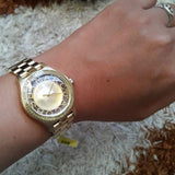 Marc Jacobs Henry Transparent Gold Dial Gold Steel Strap Watch for Women - MBM3338