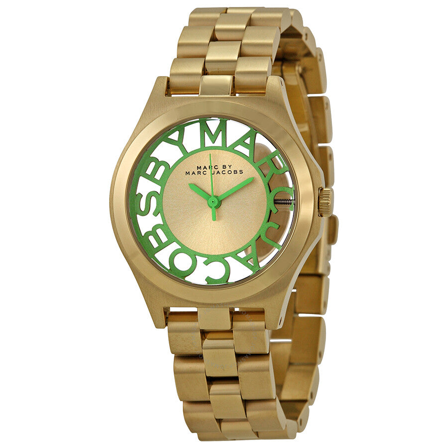 Marc Jacobs Henry Gold Dial Gold Steel Strap Watch for Women - MBM3295
