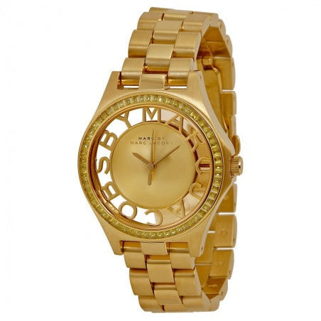 Marc Jacobs Henry Transparent Gold Dial Gold Steel Strap Watch for Women - MBM3338