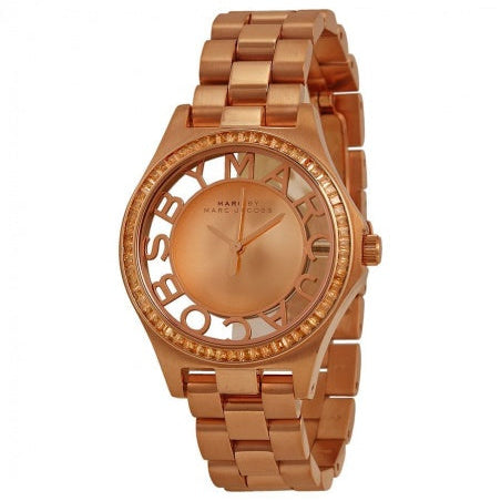 Marc Jacobs Henry Transparent Rose Gold Dial Rose Gold Steel Strap Watch for Women - MBM3339