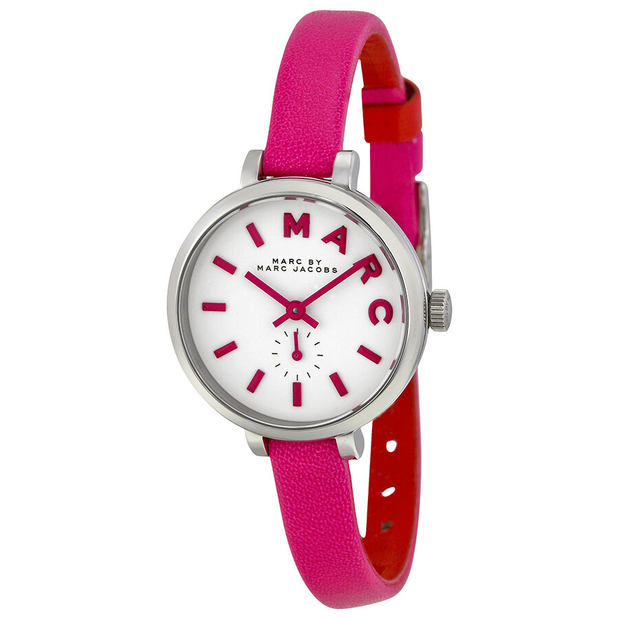 Marc Jacobs Sally White Dial Pink Leather Strap Watch for Women - MBM1353