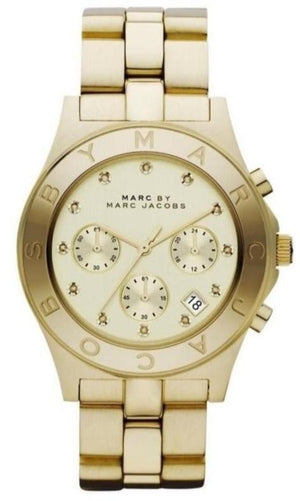 Marc Jacobs Blade Chronograph Gold Dial Gold Steel Strap Watch for Women - MBM3101