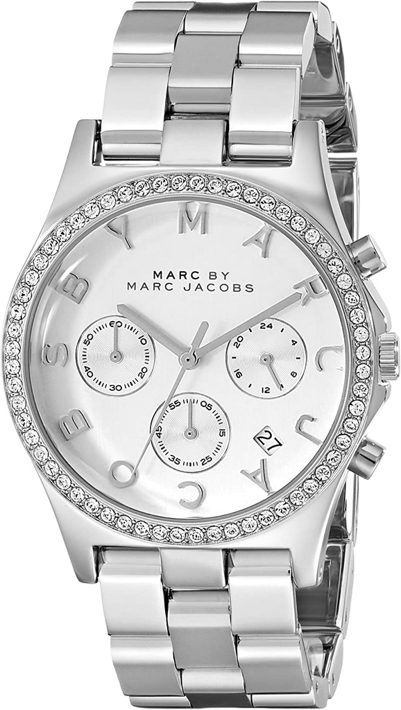 Marc Jacobs Henry Chronograph Silver Dial Silver Steel Strap Watch for Women - MBM3104