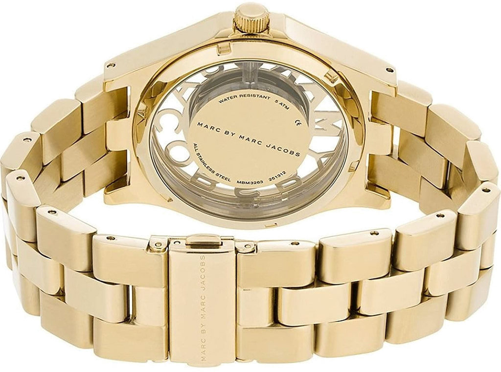 Marc Jacobs Henry Skeleton Gold Dial Gold Steel Strap Watch for Women - MBM3263