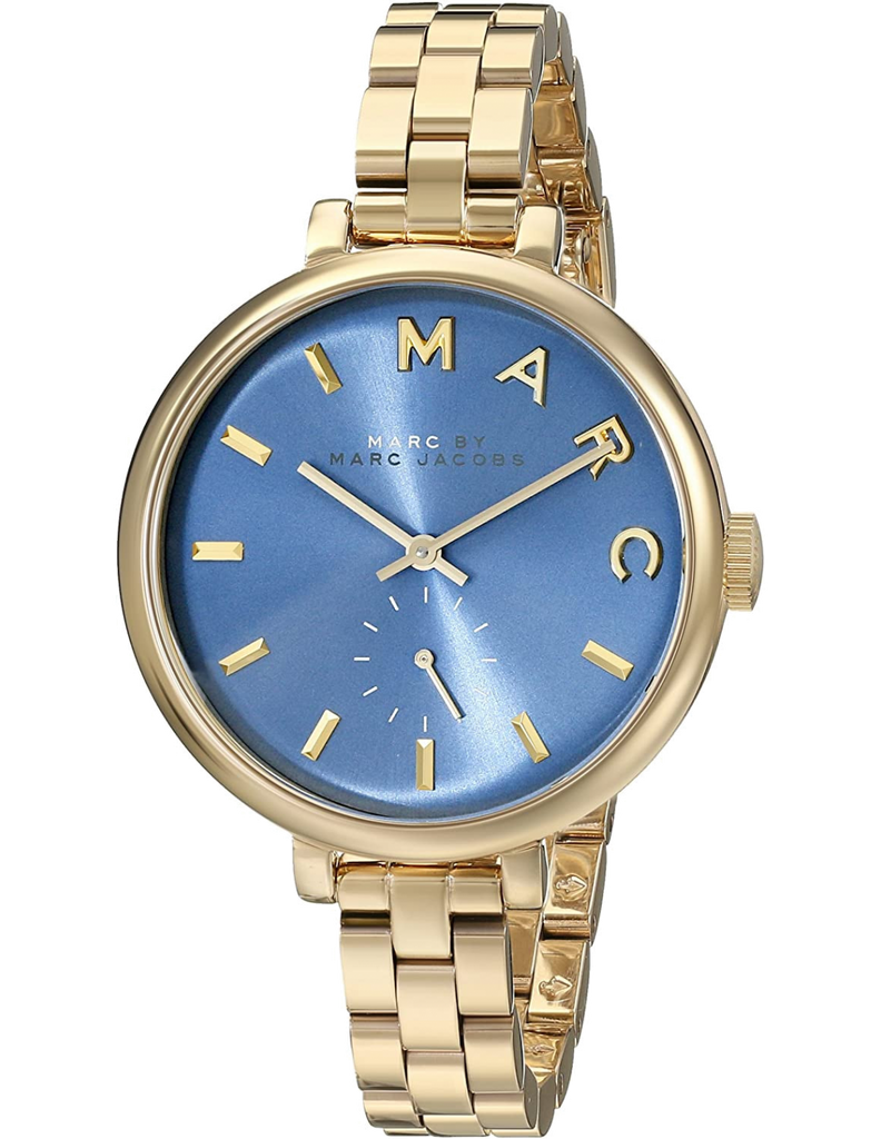 Marc Jacobs Sally Blue Dial Gold Steel Strap Watch for Women - MBM3366