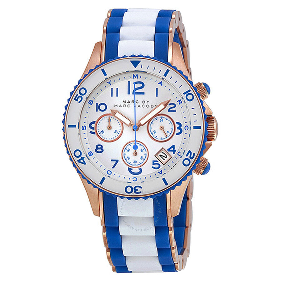 Marc Jacobs Rock Chronograph White Dial Two Tone Silicone Strap Watch for Women - MBM2594