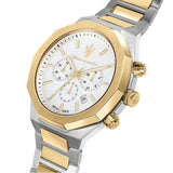 Maserati Stile Chronograph White Dial Two Tone Steel Strap Watch For Men - R8873642009