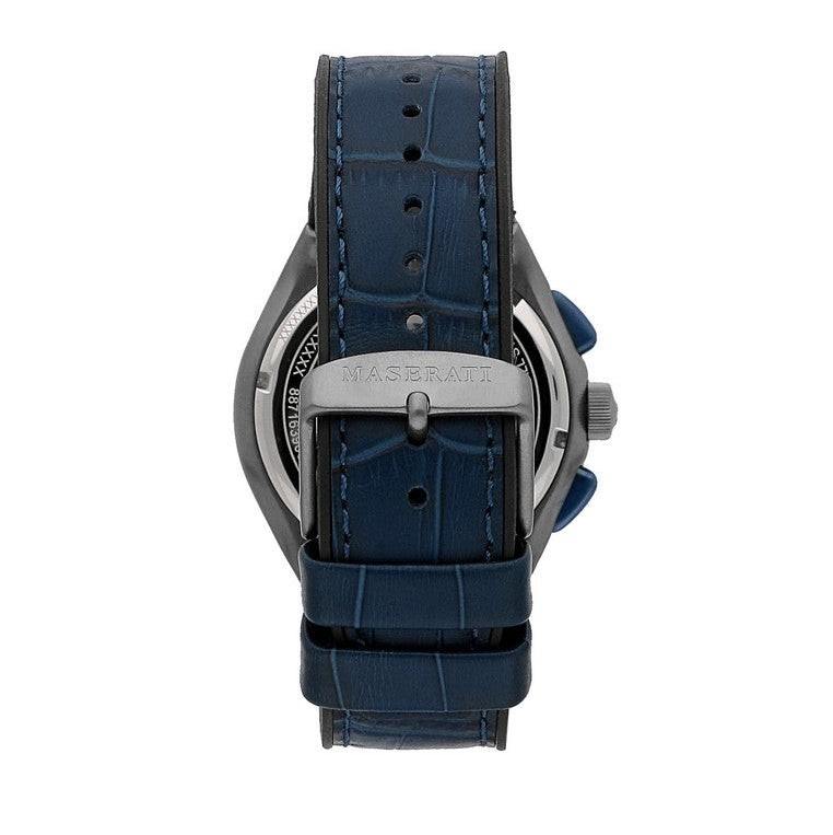 Maserati Triconic Chronograph White Dial Blue Leather Strap Watch For Men - R8871639001