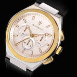 Maserati Triconic Chronograph White Dial Black Leather Strap Watch For Men - R8871639004