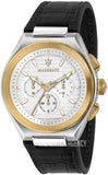 Maserati Triconic Chronograph White Dial Black Leather Strap Watch For Men - R8871639004