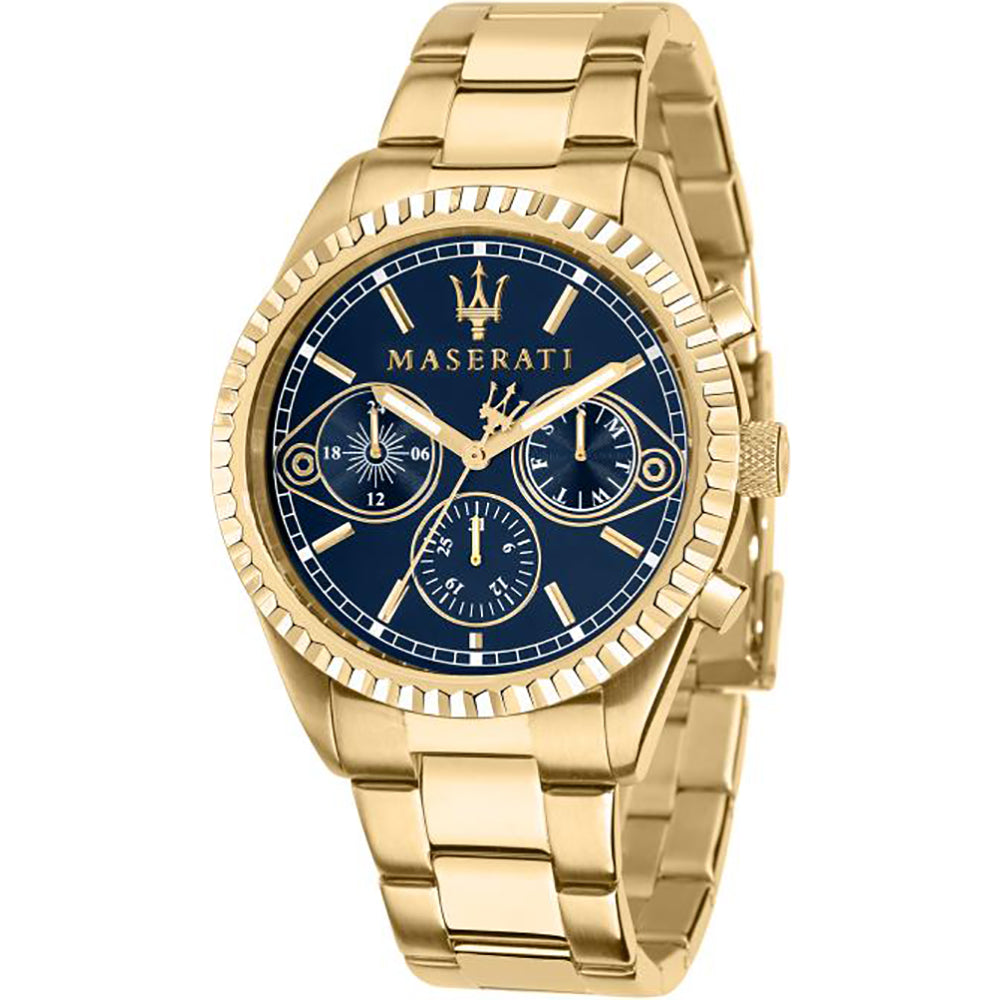 Maserati Competizione Chronograph Blue Dial Gold Steel Strap Watch For Men - R8853100026