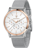 Maserati R8873618009 Epoca Chronograph Men's Watch – White Dial & Silver Mesh Bracelet