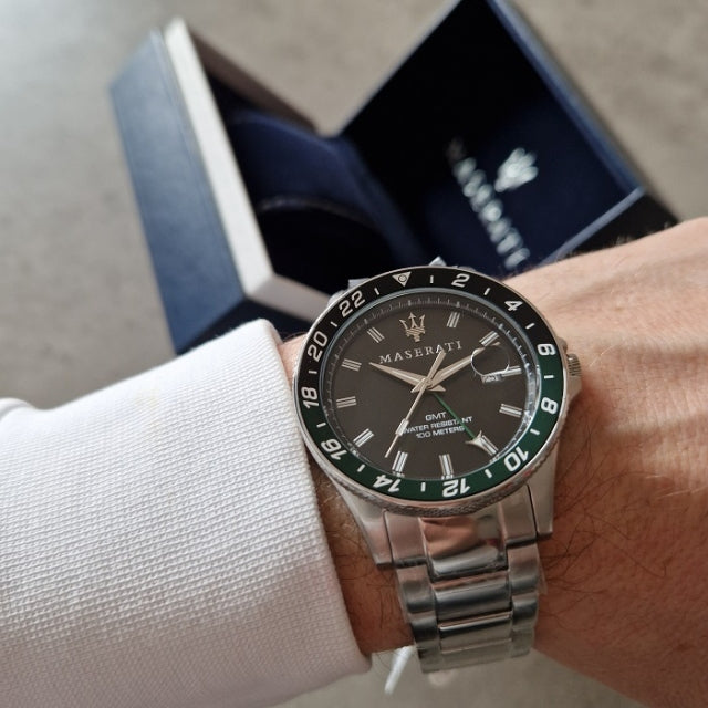 Maserati R8853140005 SFIDA Chronograph Men's Watch – Black Dial & Silver Steel Strap