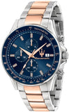 Maserati R8873640012 SFIDA Chronograph Men's Watch – Blue Dial & Two-Tone Steel Strap