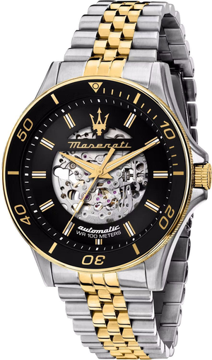 Maserati SFIDA Automatic Skeleton Black Dial Two Tone Steel Strap Watch For Men - R8823140010