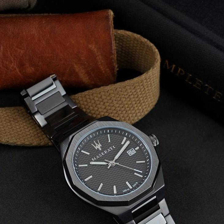 Maserati Stile Quartz Black Dial Black Steel Strap Watch For Men - R8853142001