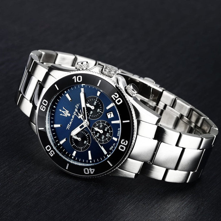 Maserati Competizione Chronograph Blue Dial Silver Steel Strap Watch For Men - R8873600009