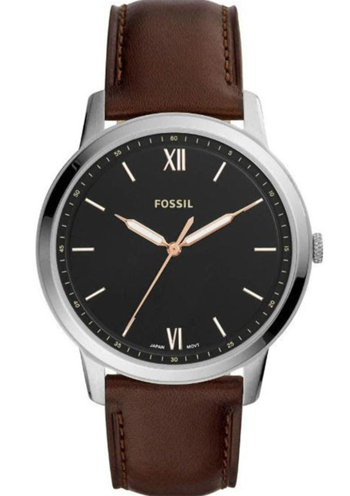 Fossil The Minimalist 3H Black Dial Brown Leather Strap Watch for Men - FS5464