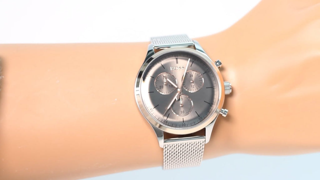 Hugo Boss Companion Chronograph Grey Dial Silver Mesh Bracelet Watch For Men - 1513549