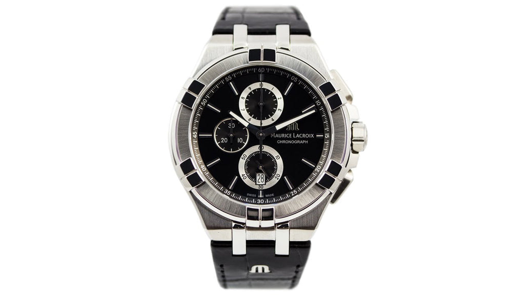 Maurice Lacroix Aikon Chronograph Black Dial Black Leather Strap Watch for Men - AI1018-SS001-330-1