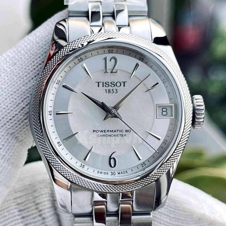 Tissot T108.208.11.117.00 Ballade Powermatic 80 Automatic Women's Watch – Mother of Pearl Dial & Silver Steel Strap
