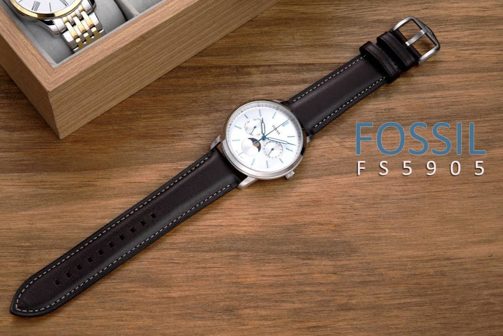 Fossil FS5905 Neutra Minimalist Moonphase Men’s Watch – Silver Dial with Brown Leather Strap
