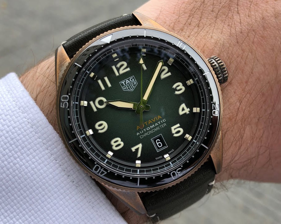 Tag Heuer Autavia Calibre 5 Automatic 42mm Olive Green Dial Leather Strap Watch for Men - WBE5190.FC8268