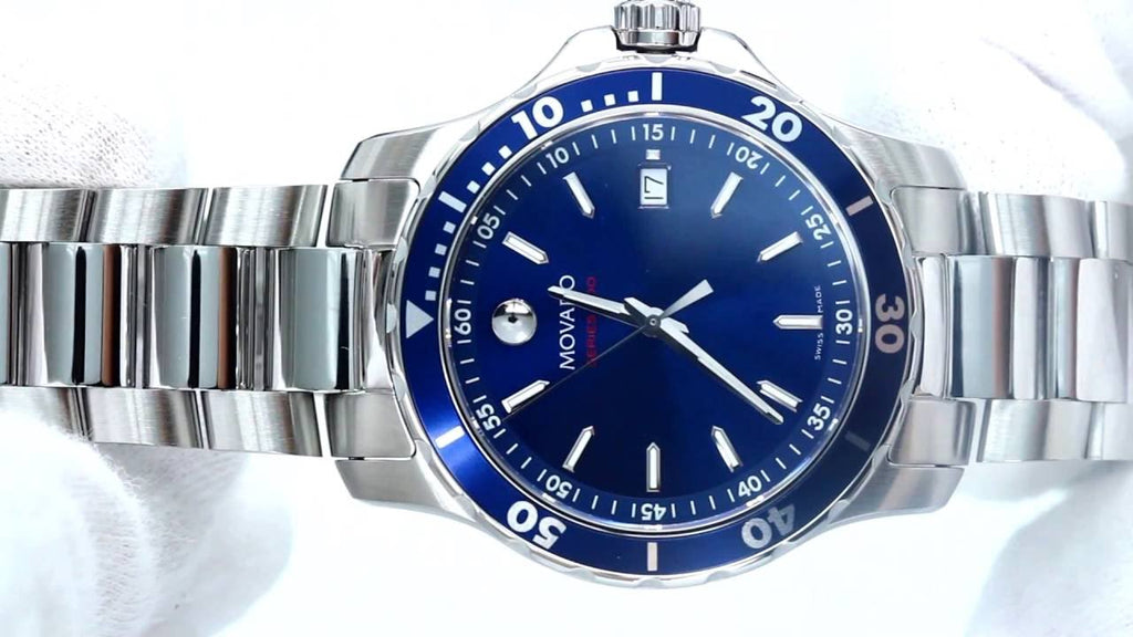 Movado Series 800 Blue Dial Silver Steel Strap Watch For Men - 2600137