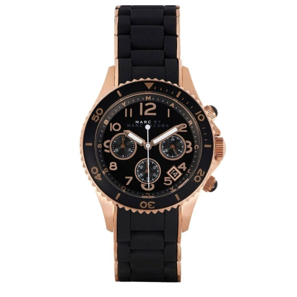 Marc Jacobs Rock Chronograph Black Dial Black Silicone Strap Watch for Women - MBM2553
