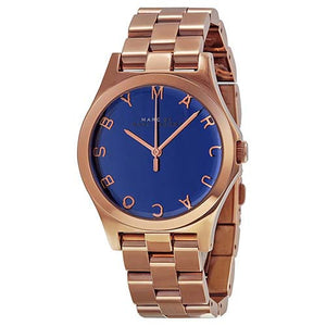 Marc Jacobs Henry Blue Dial Rose Gold Steel Strap Watch for Women - MBM3213