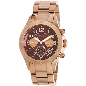 Marc Jacobs Rock Chronograph Mother of Pearl Red Dial Rose Gold Steel Strap Unisex Watch - MBM3251