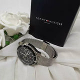 Tommy Hilfiger Jordan Chronograph Black Dial Silver Mesh Strap Watch For Men - 1792092