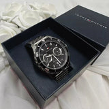 Tommy Hilfiger Jordan Chronograph Black Dial Silver Mesh Strap Watch For Men - 1792092