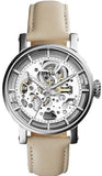 Fossil ME3069 Boyfriend Automatic Skeleton Women’s Watch – Silver Dial & White Leather Strap
