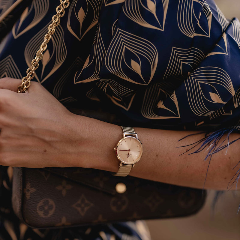 Daniel Wellington Petite Rose Gold Dial Rose Gold Mesh Strap Watch For Women - DW00100472