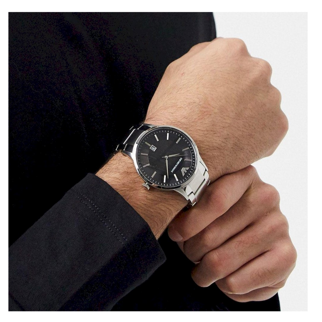 Emporio Armani Renato Quartz Black Dial Silver Steel Strap Watch For Men - AR11181