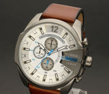 Diesel Mega Chief Chronograph White Dial Brown Leather Strap Watch For Men - DZ4280