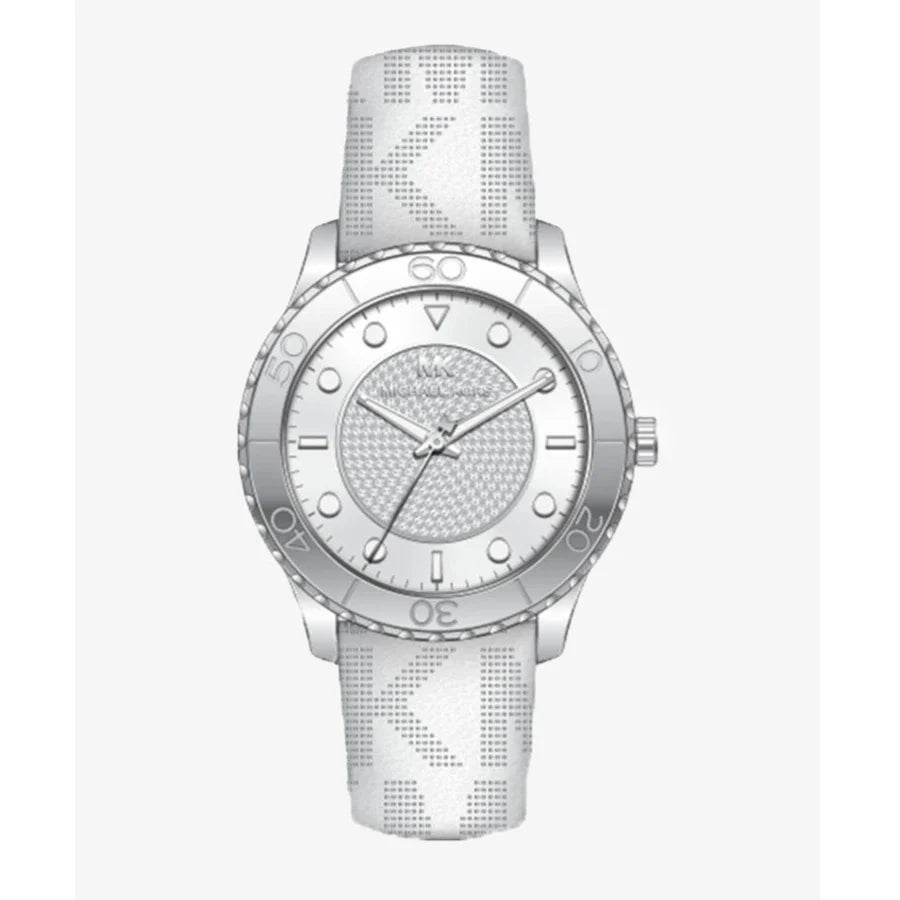 Michael Kors Runway Three Hand White Dial White Leather Strap Watch For Women - MK6998