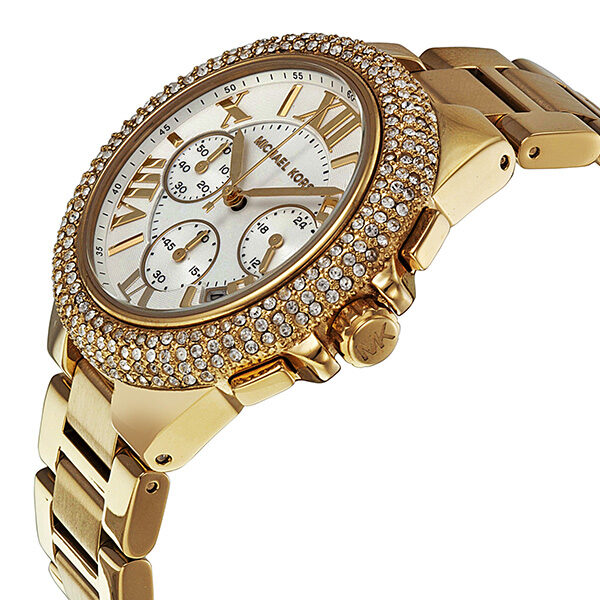 Michael Kors Camille Silver Diamonds Dial Gold Steel Strap Watch for Women - MK5756
