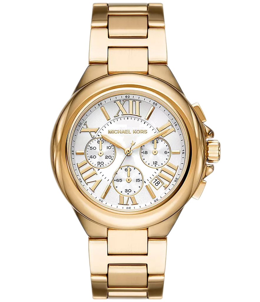 Michael Kors Camille Chronograph White Dial Gold Steel Strap Watch For Women - MK7270