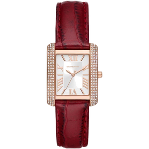 Michael Kors Emery Quartz Diamonds Silver Dial Red Leather Strap Watch For Women - MK4689
